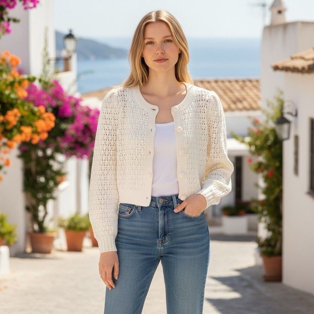 NWT Caroline Constas Cream Open Knit Cardigan Sweater XS